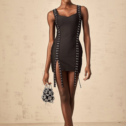 Rebekah Black Sleeveless Ribbon Split Hem Mini Dress
