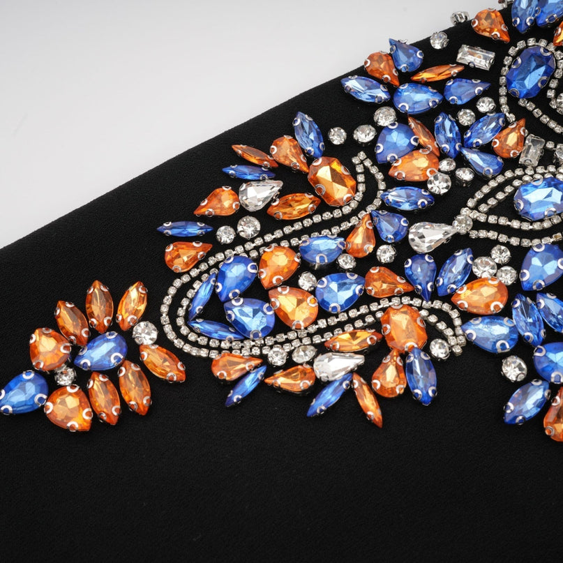 Rebekah Midi Dress Black Crystal Embellished Zippered Cuffs