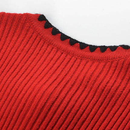 Red A-Line Knit Sweater with Black Accents