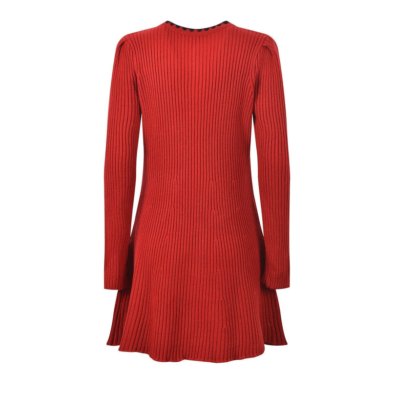 Red A-line Ribbed Texture Sweater with Black Accents