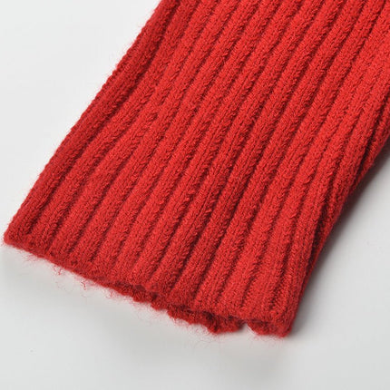Red A-line Ribbed Texture Sweater