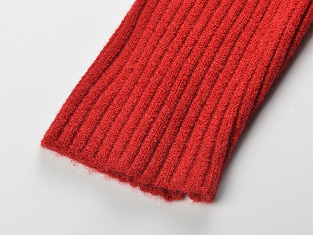 Red A-line Ribbed Texture Sweater