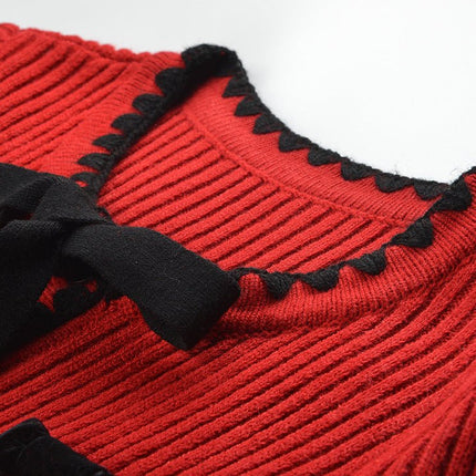 Red A-line Sweater Dress with Black Accents