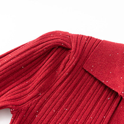 Red bodycon knit dress with sparkling details