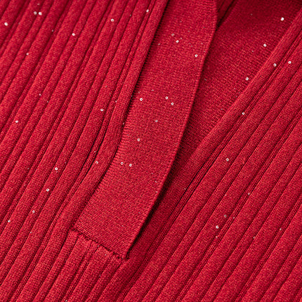 Red bodycon knit dress with sparkling details