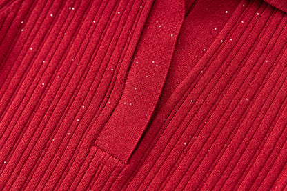 Red bodycon knit dress with sparkling details