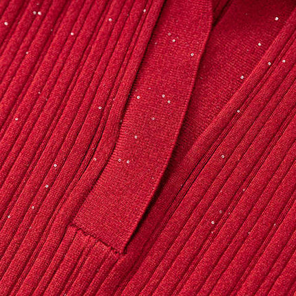Red bodycon knit dress with shimmering details