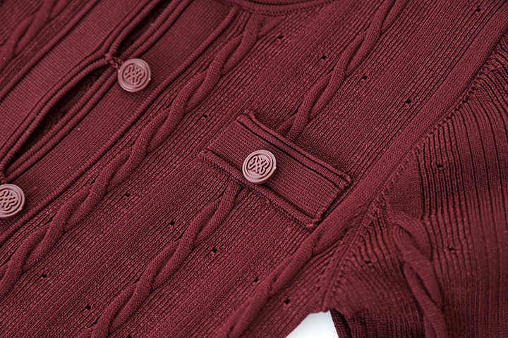 Daria wearing a Red Cable Knit Button-Down Cardigan