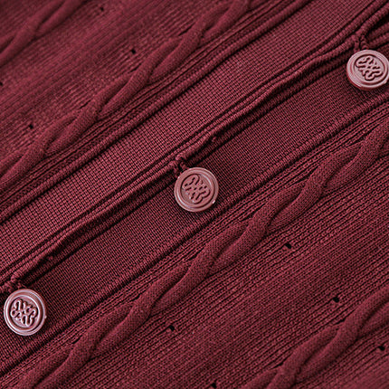 Daria wearing Red Cable Knit Button-Down Cardigan