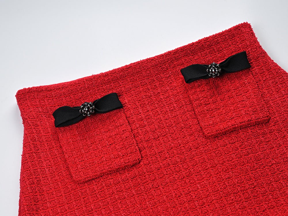 Red Chanel-Inspired Tweed Set with Black Accents