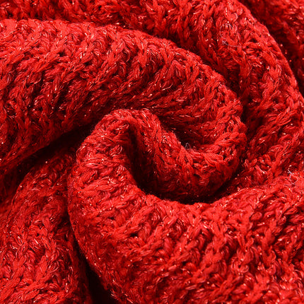 Red Cropped Knit Cardigan with Golden Accents
