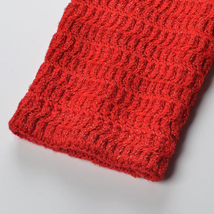 Red Cropped Knit Sweater with Golden Accents