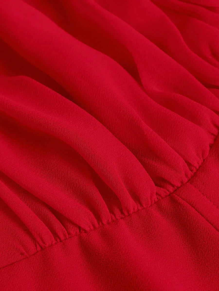 Red Date Night Bow Solid Ruched Bust Cami DressSun Dress