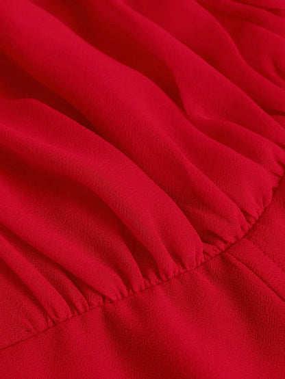 Red Date Night Bow Solid Ruched Bust Cami DressSun Dress