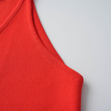 Red Flare A-Line Dress with Gold Buttons