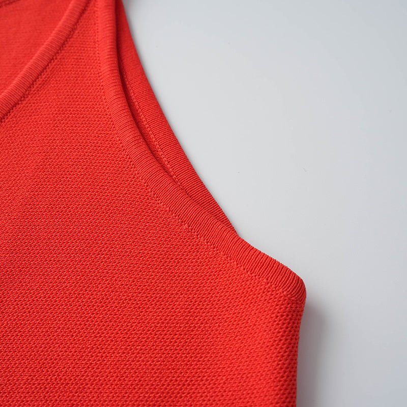 Red Flare A-Line Dress with Gold Buttons