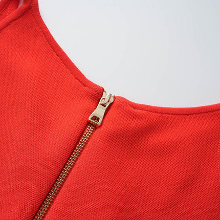 Red Flare A-Line Dress with Gold Button Details