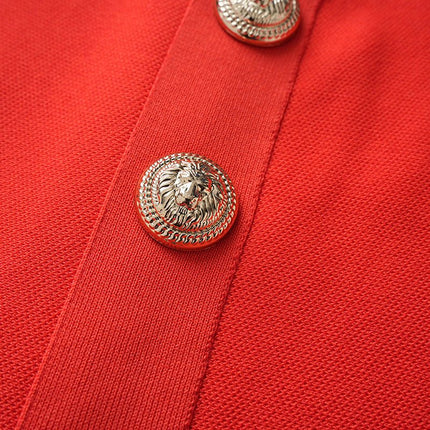 Red Flare A-Line Dress with Gold Buttons