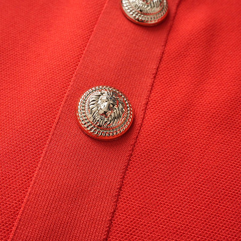 Red Flare A-Line Dress with Gold Buttons