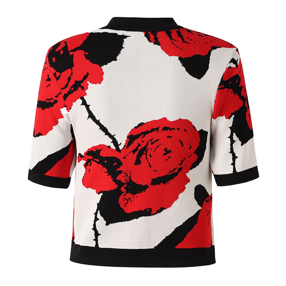 Red Floral Box Top with Gold Buttons