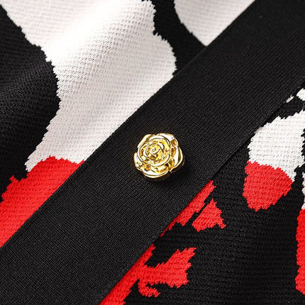 Red Floral Sleeveless Crop Top with Golden Buttons