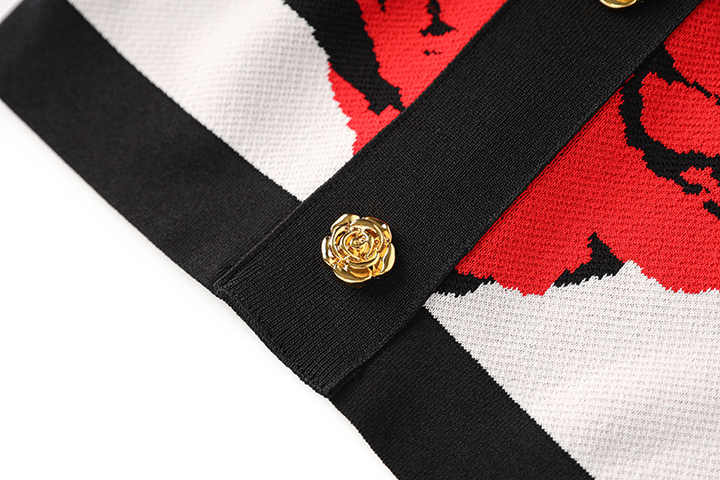 Red Floral Sleeveless Crop Top with Golden Buttons