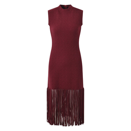 Red Fringe Hem Sleeveless Bodycon Dress