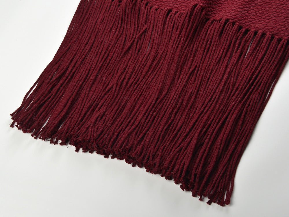Red Fringe Hem Sleeveless Dress in Deep Burgundy