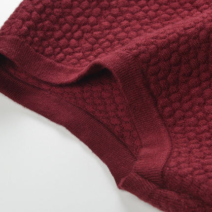 Red Fringe Hem Textured Knit Dress