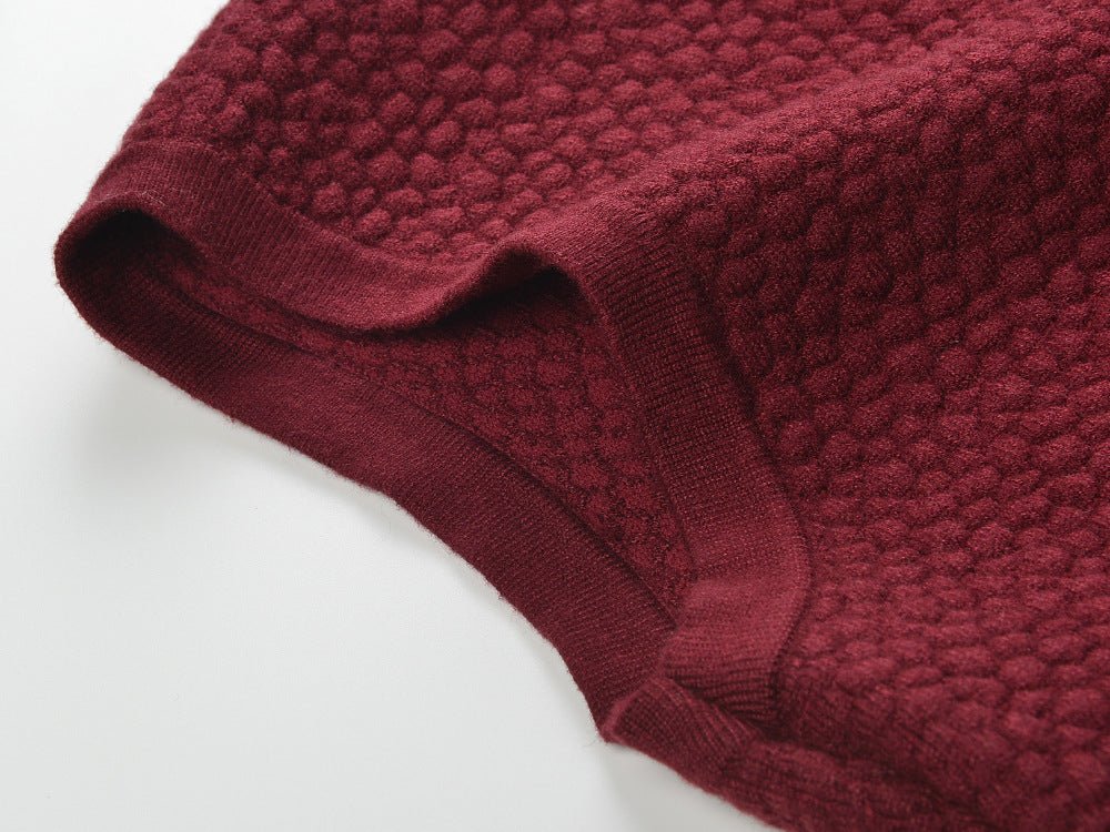 Red Fringe Hem Textured Knit Dress