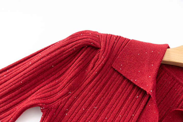 Red Shimmering Polo Collared Bodycon Dress