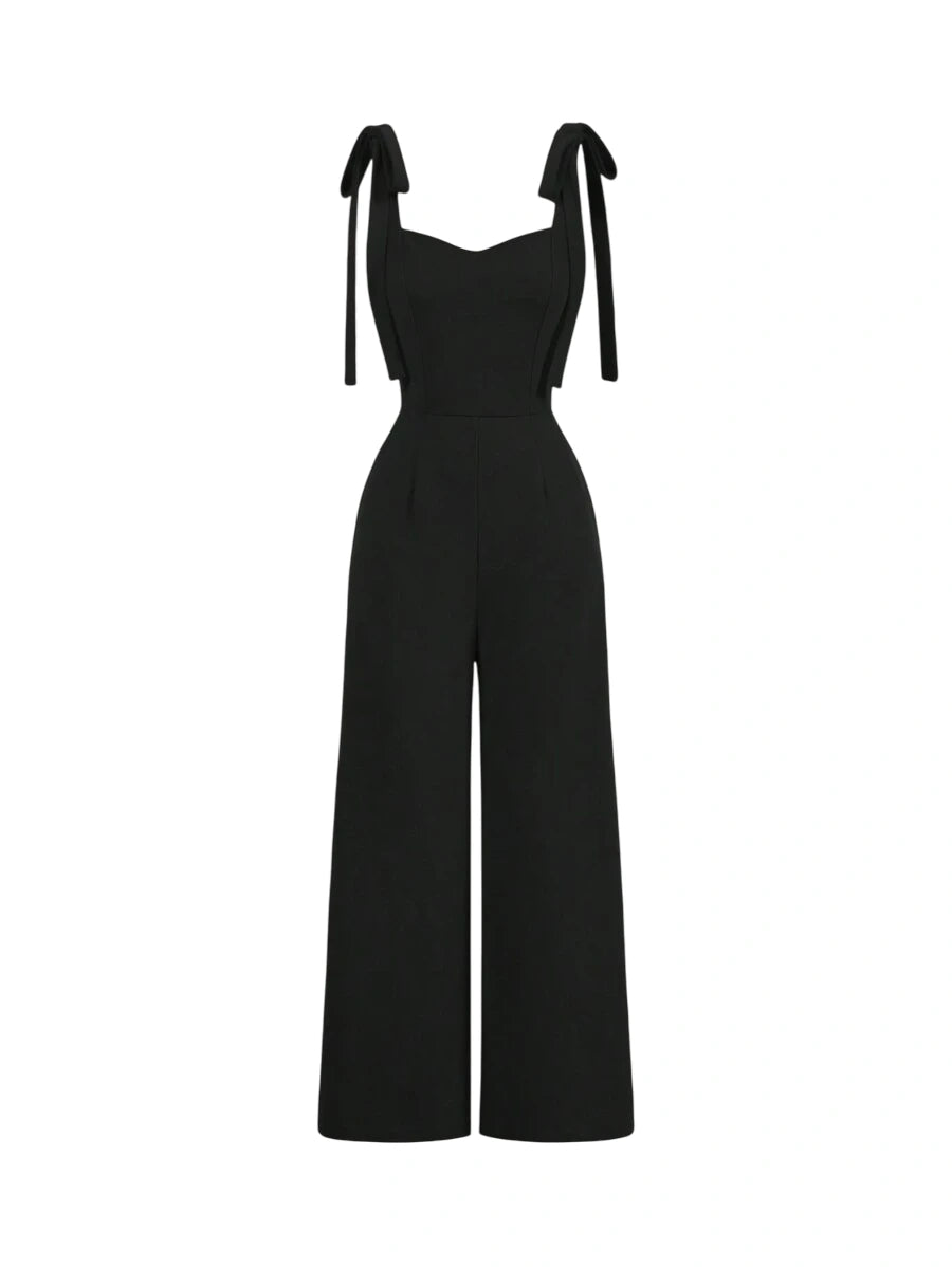 Red Suspender Front Tie Straight Pants Christmas Clothing Autumn And Winter Jumpsuits Elegant