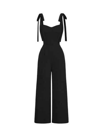 Red Suspender Front Tie Straight Pants Christmas Clothing Autumn And Winter Jumpsuits Elegant