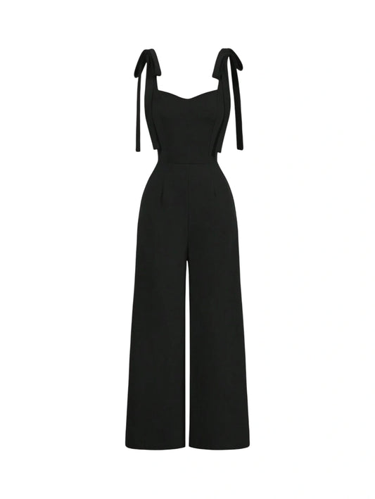Red Suspender Front Tie Straight Pants Christmas Clothing Autumn And Winter Jumpsuits Elegant