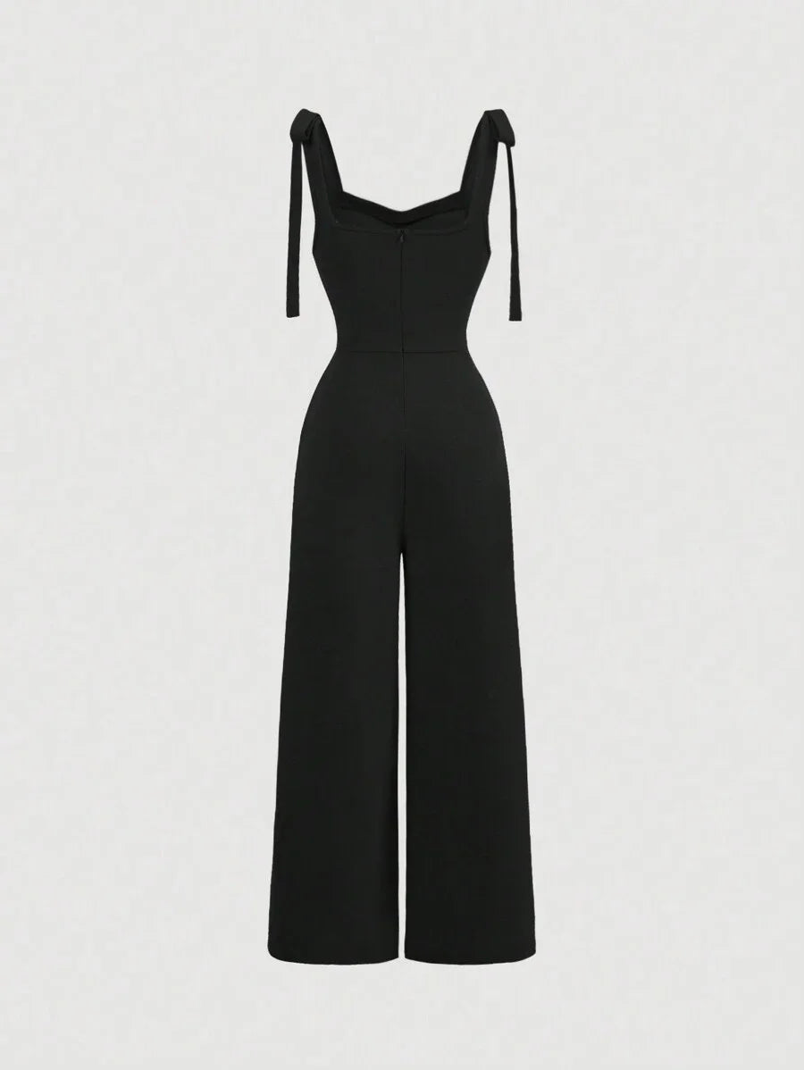 Red Suspender Front Tie Straight Pants Christmas Clothing Autumn And Winter Jumpsuits Elegant