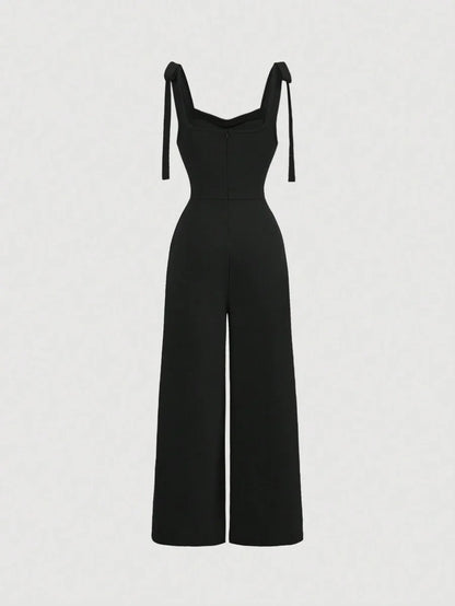 Red Suspender Front Tie Straight Pants Christmas Clothing Autumn And Winter Jumpsuits Elegant