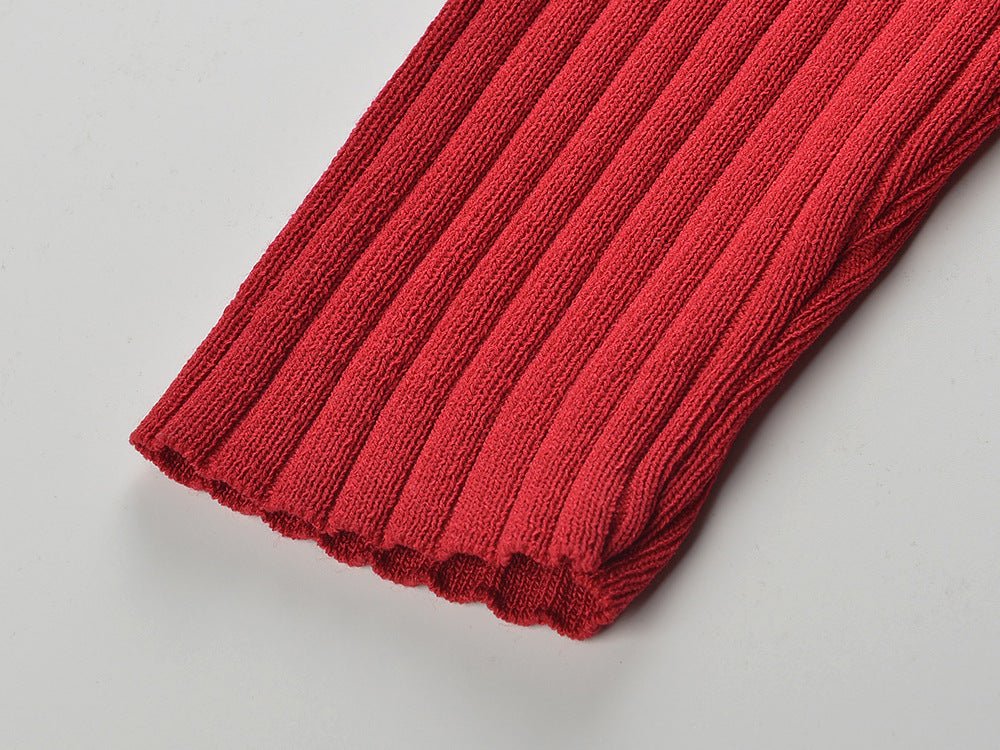 Red V-neck Button-Down Sweater with Black Accents
