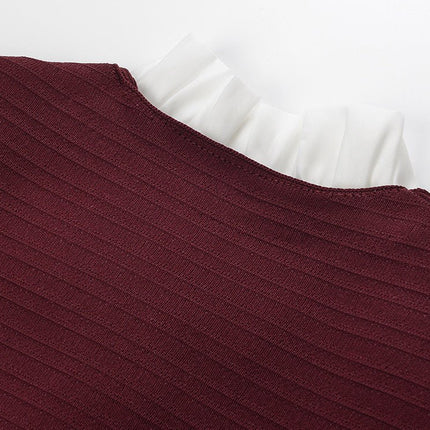 Red Vintage-Inspired Ruffled Blouse with Gold Button Accents