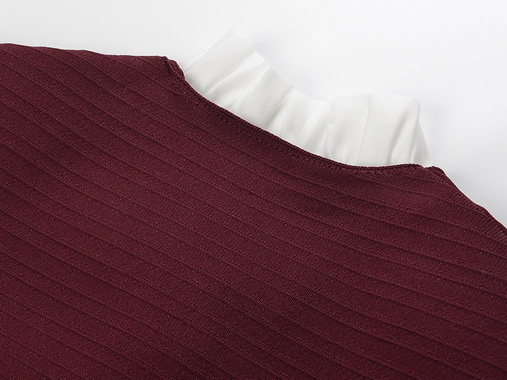 Red Vintage-Inspired Ruffled Blouse with Gold Button Accents