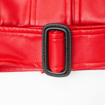 Mary wearing Red Vintage Leather Bomber Jacket