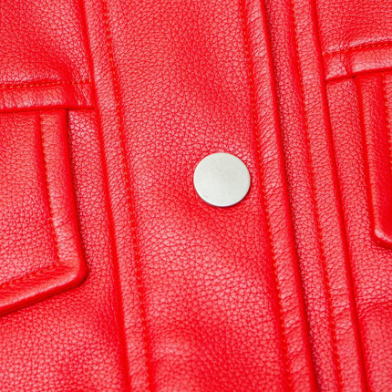 Woman wearing Red Vintage Leather Bomber Jacket