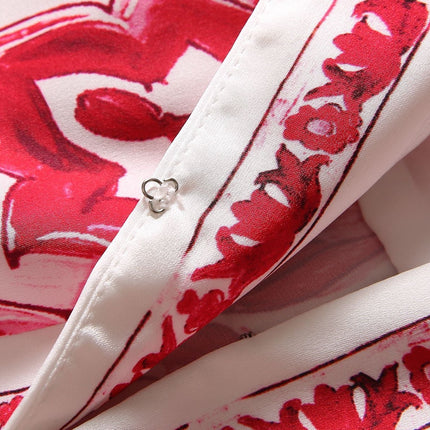 Red and White Baroque Print Maxi Dress