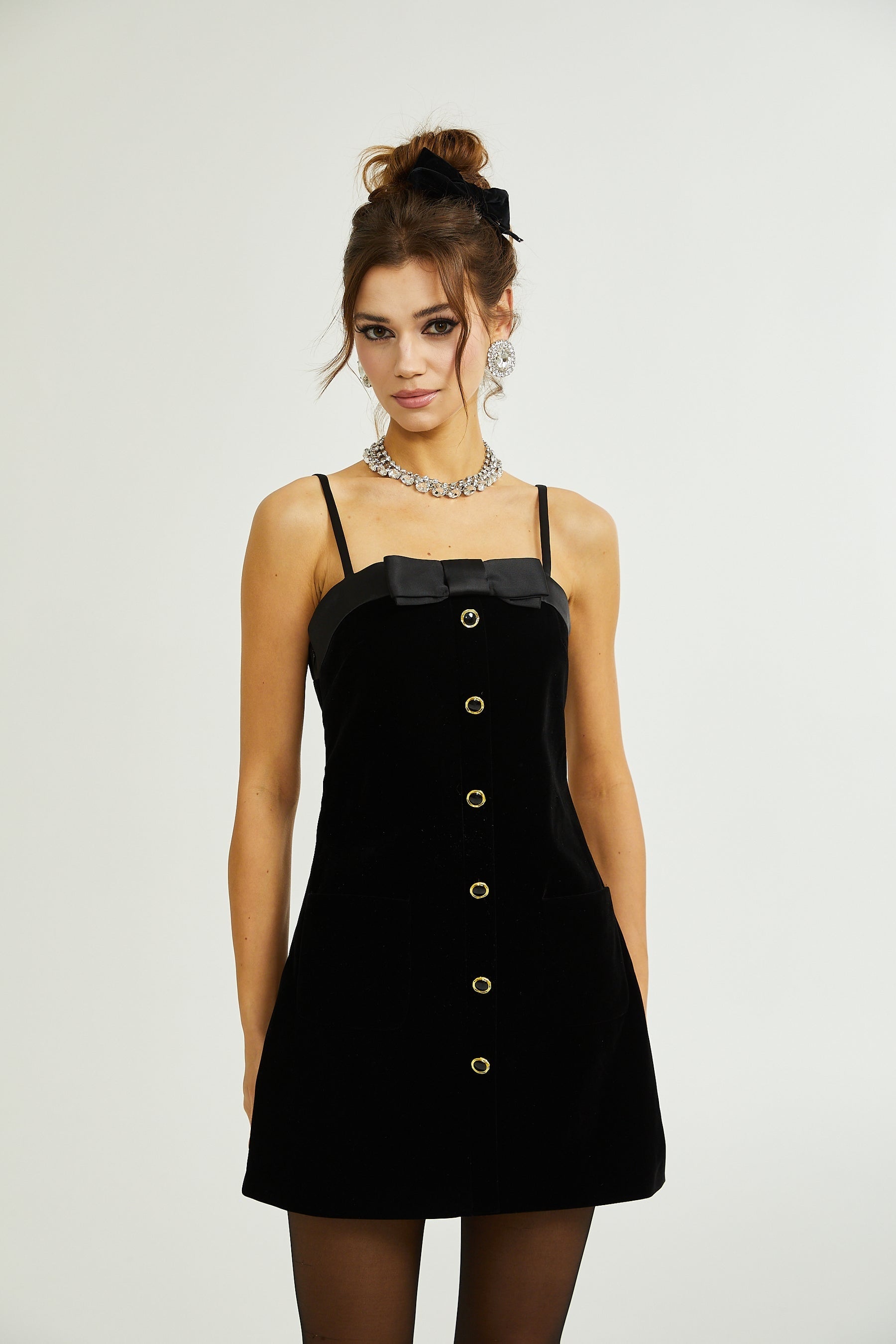 Reeva bowembellished velvet mini dress