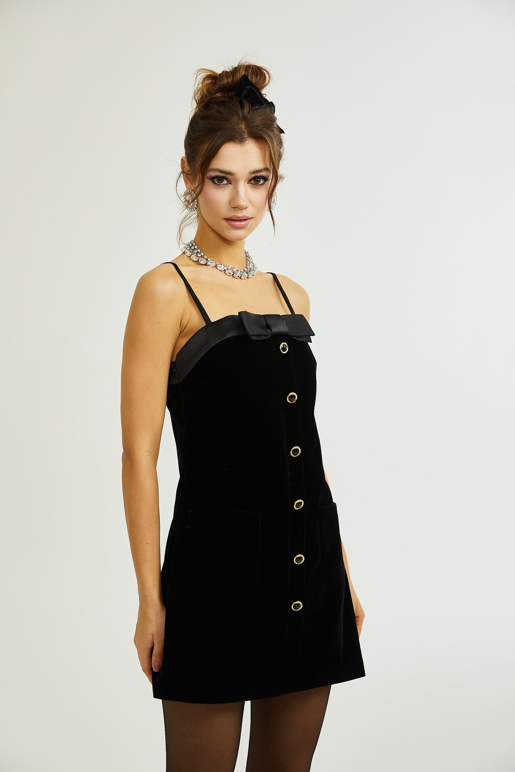 Reeva bowembellished velvet mini dress