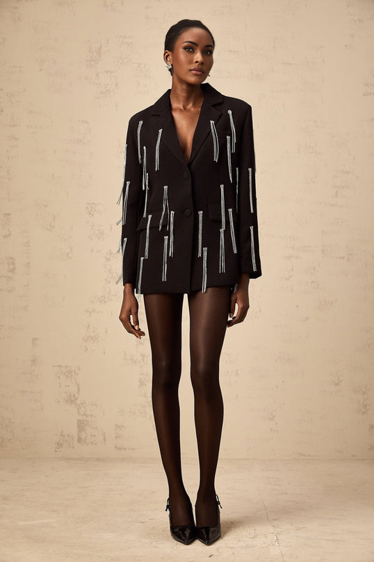 Regina black blazer with crystal tassels