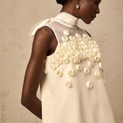 Remi Neutrals Mini Dress with faux-flower embellishment and bow detailing