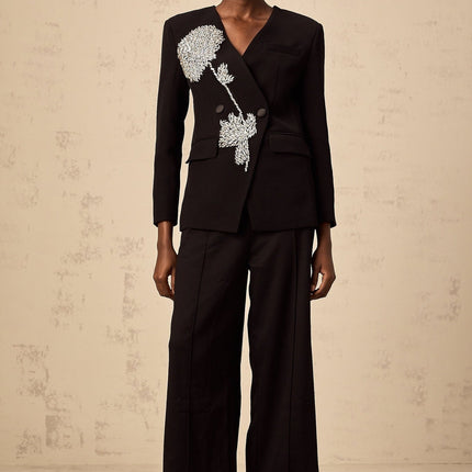 Renata Black Crystal Embellished Double Breasted Blazer