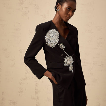 Renata Black Crystal Embellished Double Breasted Blazer