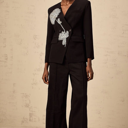 Renata Black Crystal Embellished Double Breasted Blazer