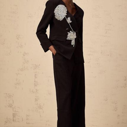Renata Black Crystal Embellished Double Breasted Blazer